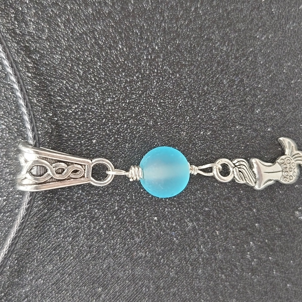 Handmade Silver Mermaid Pendant with Blue Accent 2"